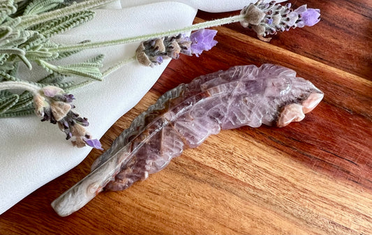 Amethyst Agate Crystal Feather Carving