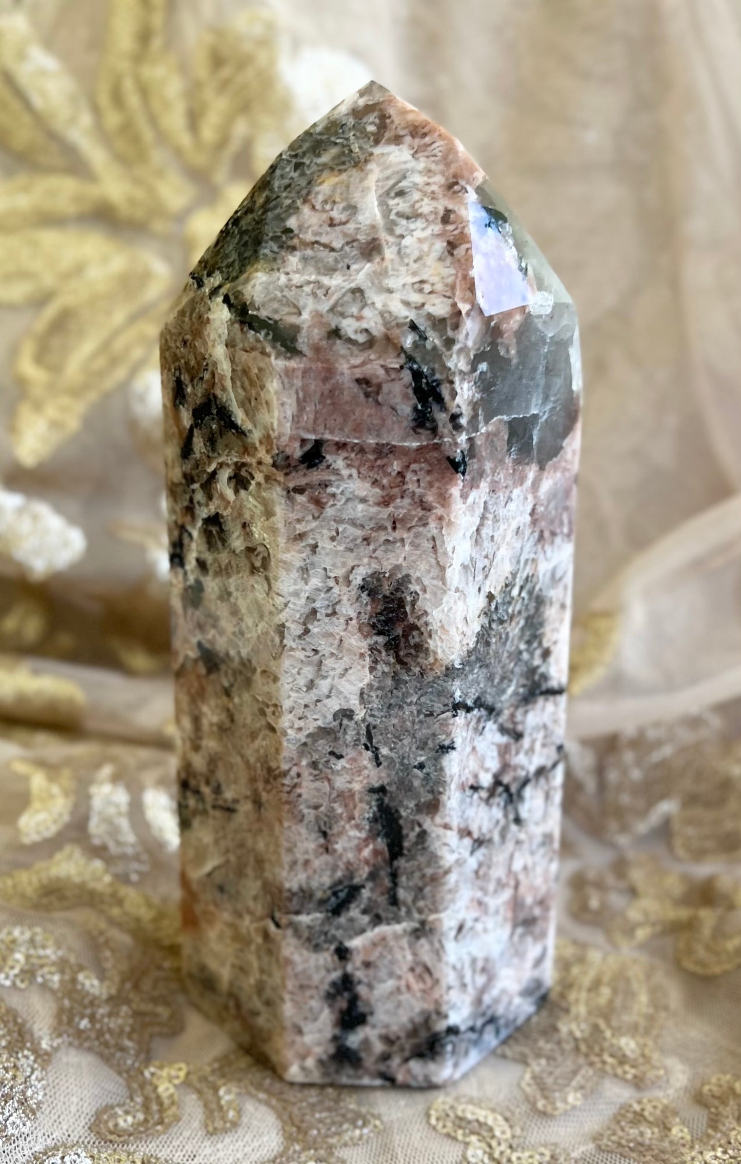 Peach Moonstone Black Tourmaline Crystal Tower Generator