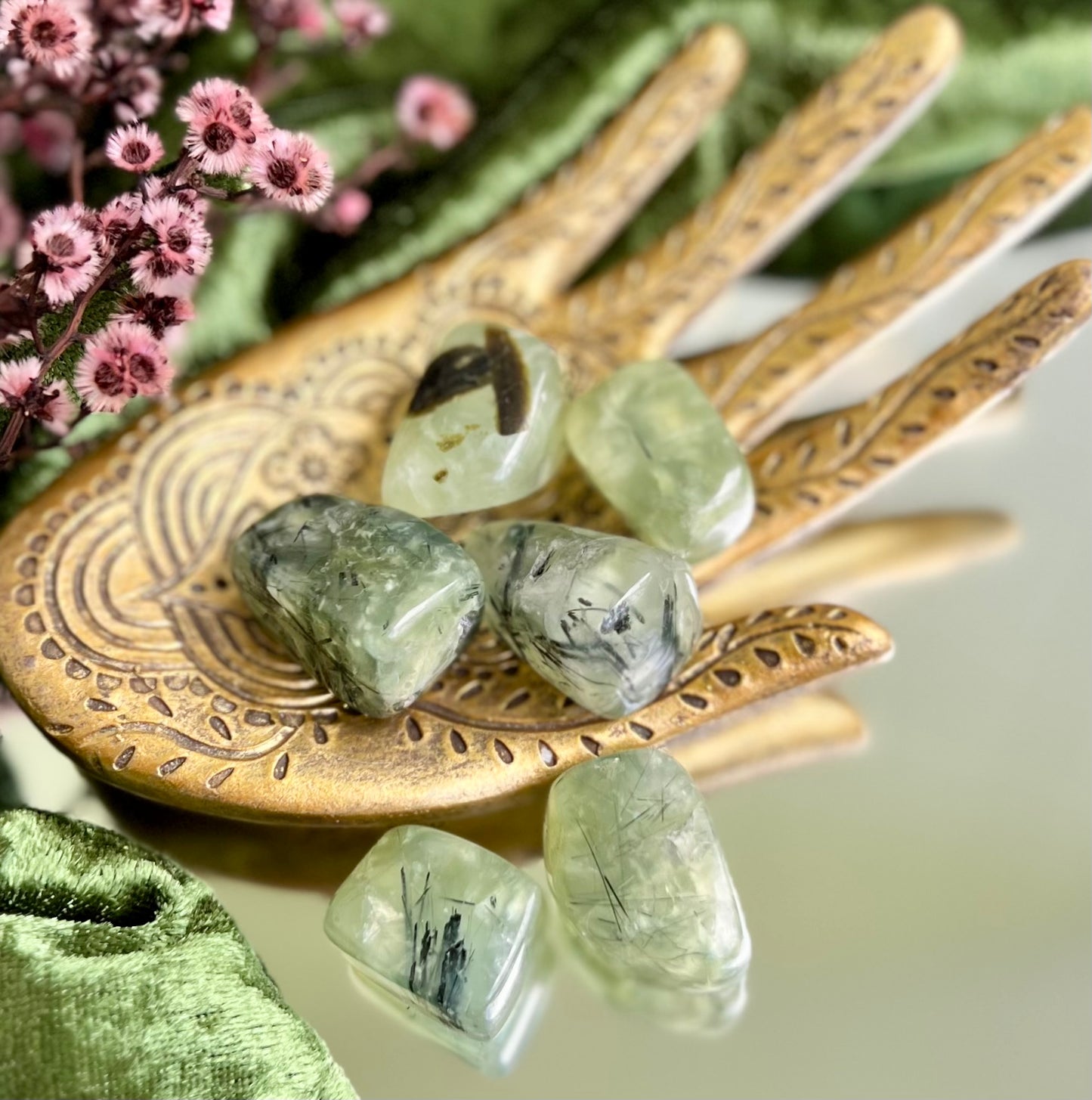 Prehnite with Epidote Crystal Tumble