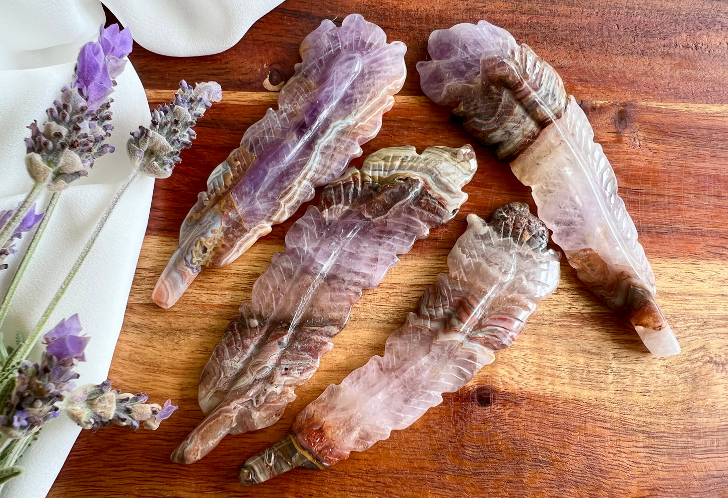 Agate Amethyst Crystal Feather Carvings