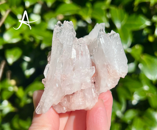 Natural Rare Pink Lemurian Crystal Quartz Cluster